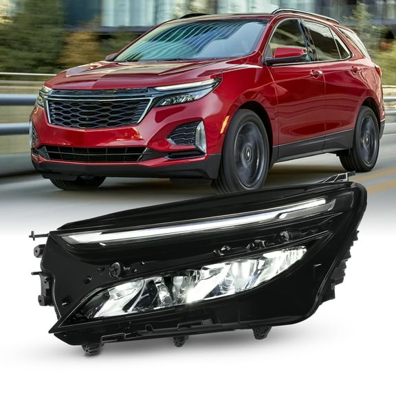 AKKON - Fits 2022-2024 Chevy Equinox LT / RS [FULL LED] Running Turn Signal Chrome Headlight Headlamp Driver Left Side
