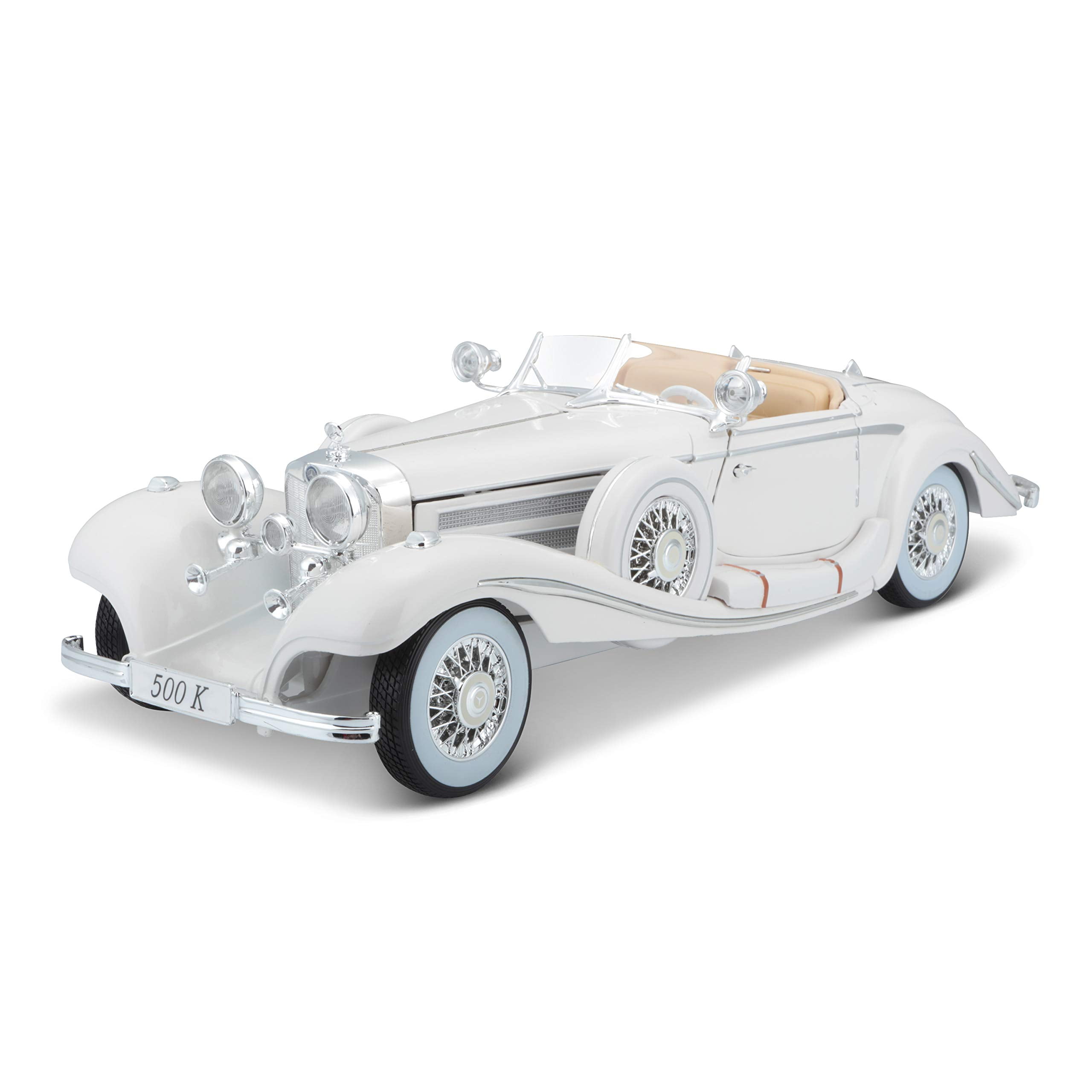 1/18 1936 年 メルセデスベンツ 500K 全開閉 1/18 ホワイト 1/18 Maisto 1936 Mercedes 500K Special Roadster (White