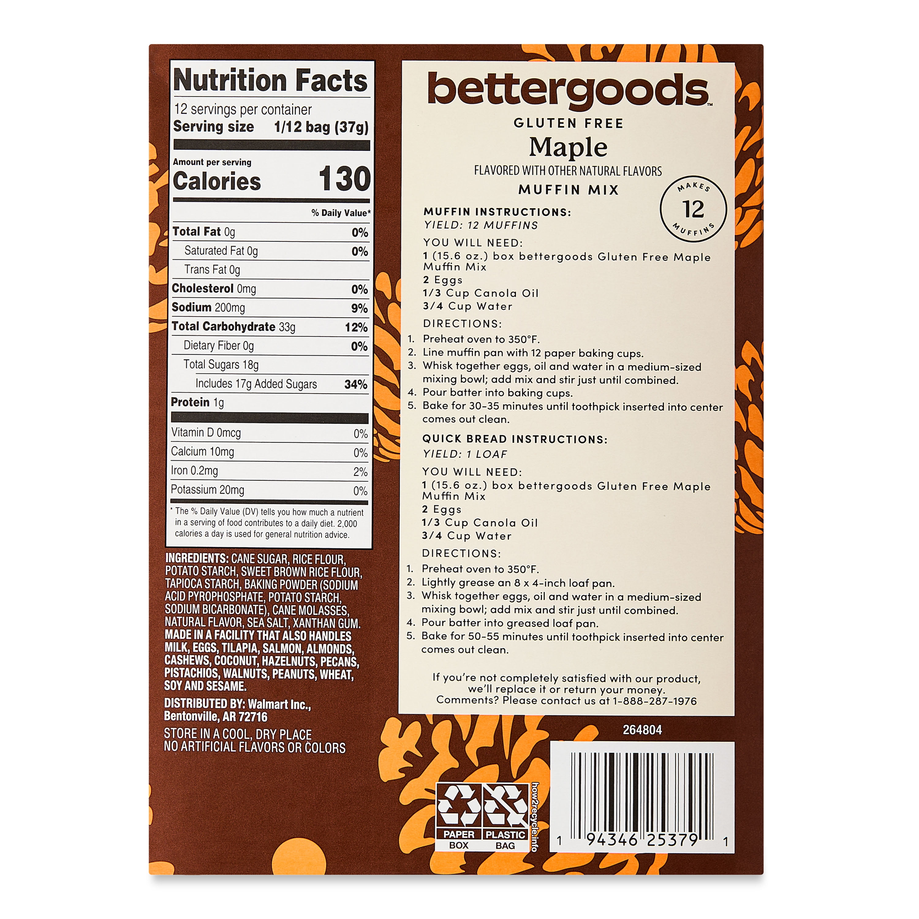 bettergoods Gluten Free Maple Muffin Mix, 15.6 oz