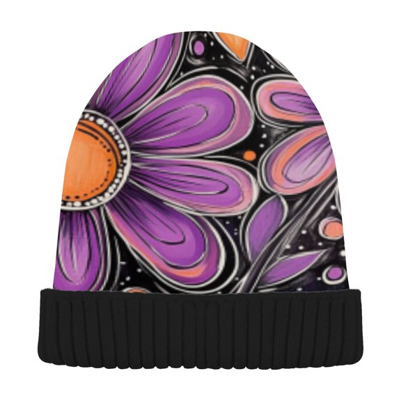 BZSMCE Winter Beanie Hats Warm Cozy Cap Floral Hearts & Flowers Pattern