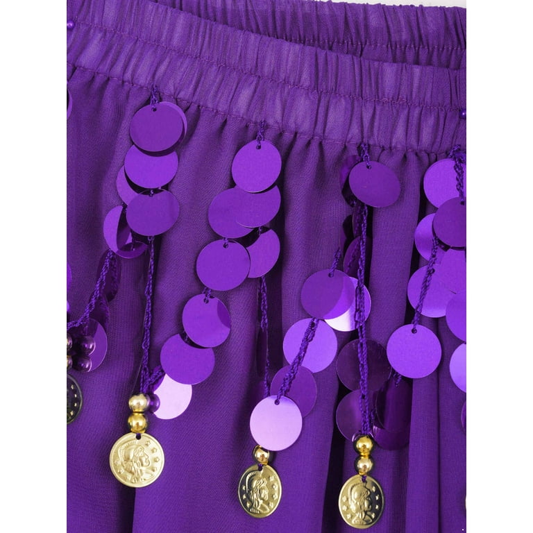 YONGHS Women's Belly Dance Costume Sequin Harem Lantern Pants Arabic  Halloween Trousers Purple One Size 