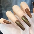 thumbnail image 3 of 24pz Press On False Nails Fake Nail Salon Full Cover Design for Women Girls Beauty Extra Long Coffin Cat Eye Effect Brown, 3 of 5