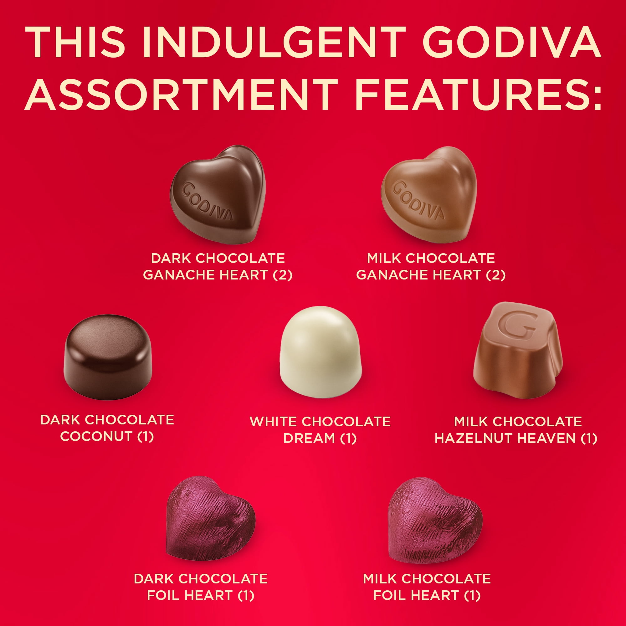 Godiva Valentine's Day Assorted Chocolate Heart Box, Goldmark Collection, 9 Pieces