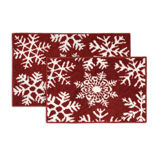 Alfombrillas de baño LANE LINEN Christmas de 2 piezas con diseño de copos de nieve