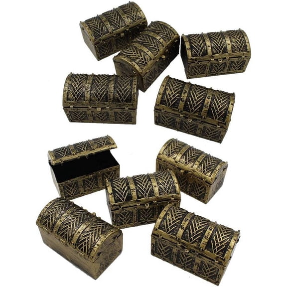 ERDOUY Mini Pirate Treasure Chests,10pcs Vintage Pirate Jewelery Box Games Toy Set for Children Play Favor Party Supplies Decor Store Gold Coins