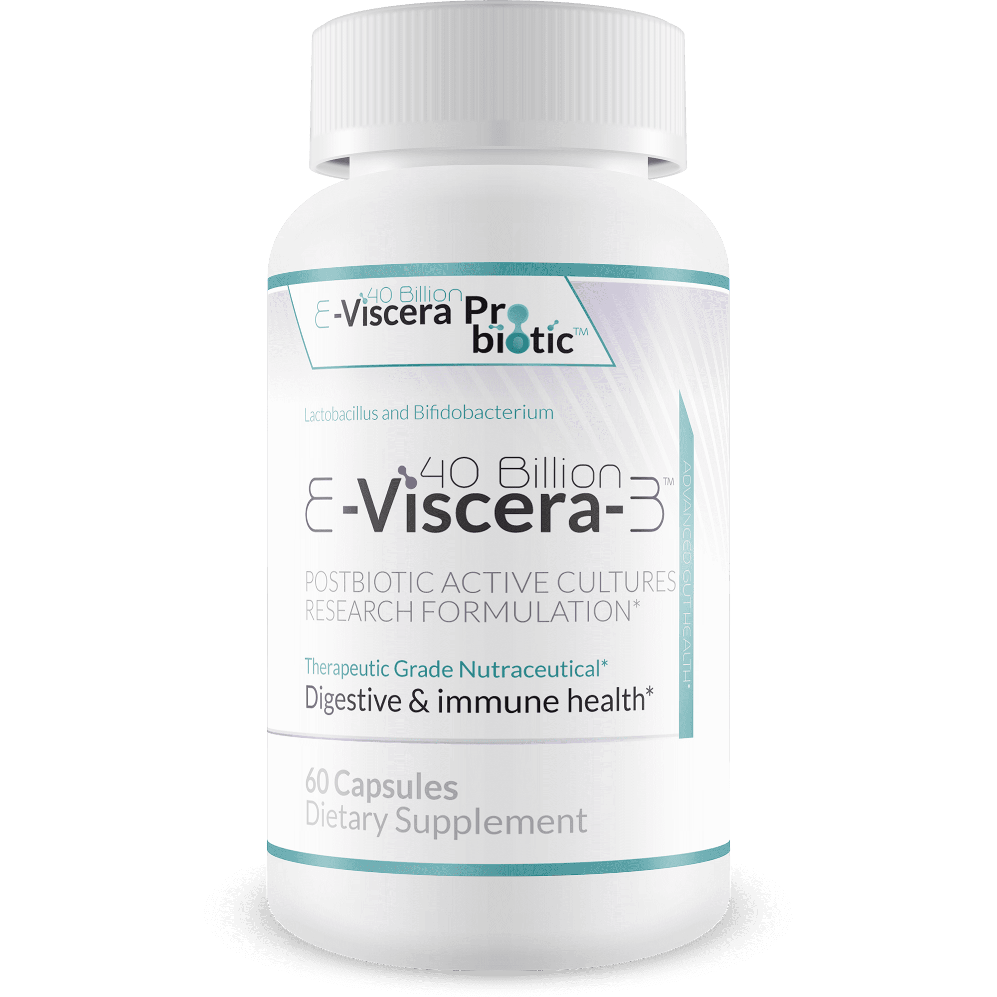 40 Billion E-Viscera-3 Probiotic Supplement - Postbiotic Active Cultures Research Formulation for Digestive and Immune Health - Therapeutic Grade Nutraceutical - 60 Delayed Release Veggie Capsules