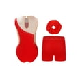 thumbnail image 2 of YiZYiF Girls Dance Figure Skating Performance Costume Gymnastic Ballet Leotard+Shorts+Headwear Set Red-A 14, 2 of 7