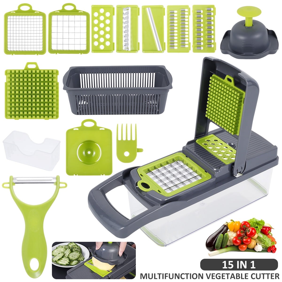 Miuline 15 in 1 Vegetable Chopper with 6 Interchangeable 420 Stainless  Steel Blades Multifunctional Vegetable Slicer Large Capacity Vegetable Dicer  Box for Kitchen Carrots Potato Salad 