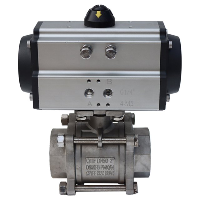 INTBUYING 2inch Pneumatic Ball Valve Double Acting Globe Threaded Stainless Steel 3 Piece
