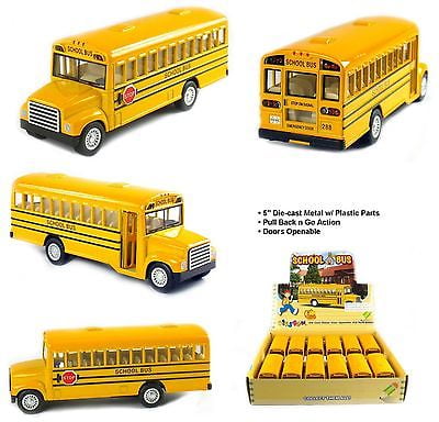 12 Pcs 5 Die Cast Classic Long Nose School Bus Pull Back Action for sale online 