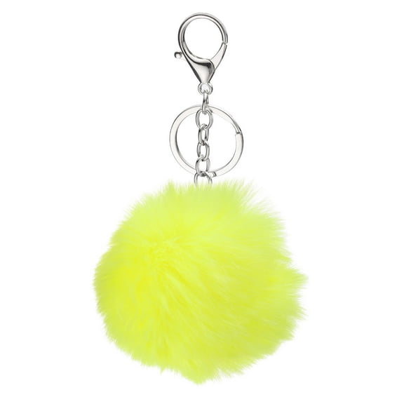 Uxcell Pom Pom Keychain, 8 cm Soft Cute Fluffy Ball Key Ring, Yellow