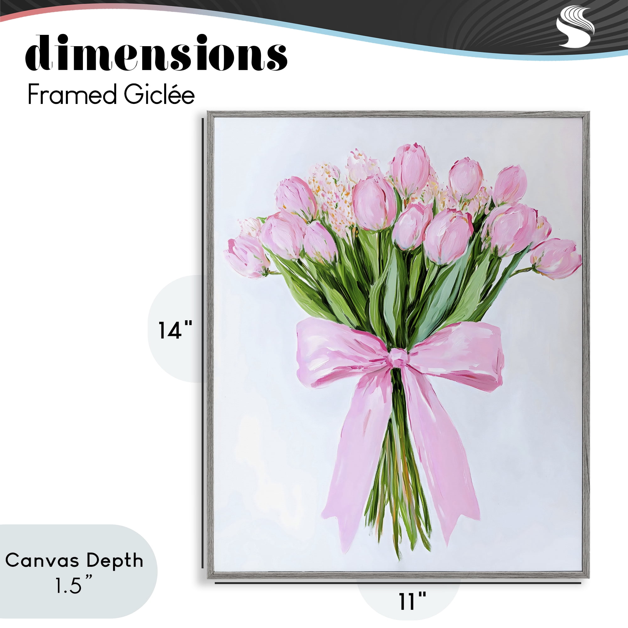 Stupell Industries Soft Pink Tulips with Ribbon Gray Framed Giclee Art, design by The Prints Vibe
