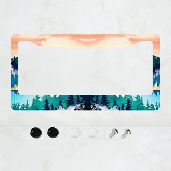 Mountains Forest License Plate Frames - 1 Pcs Set 2 Holes Aluminum Auto Car Accessories Decoration License Plate Frame 6.3" x 12.2" Fit US Vehicles for Women Men Gift