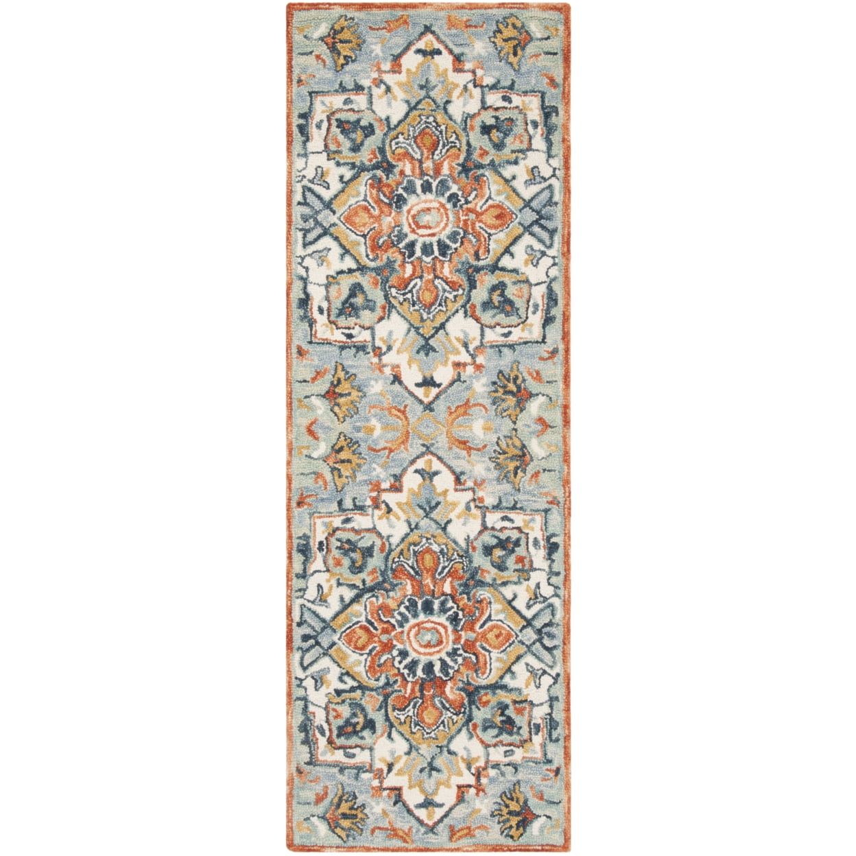 SAFAVIEH Aspen Caroline Floral Runner Rug, Blue/Rust, 2'3" x 15'