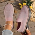 thumbnail image 3 of Rokment Women's Glitter Rhinestones Platform Walking Shoes Comfortable Slip on Socks Chunky Mid Heel Oxfords Casual Dress Fashion Sneakers Light Pink Size 6.5, 3 of 8