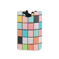 Yayeee Freestanding Laundry Hamper with Handle Collapsible Large Storage Basket for Clothes, Colorful Checkered Pattern