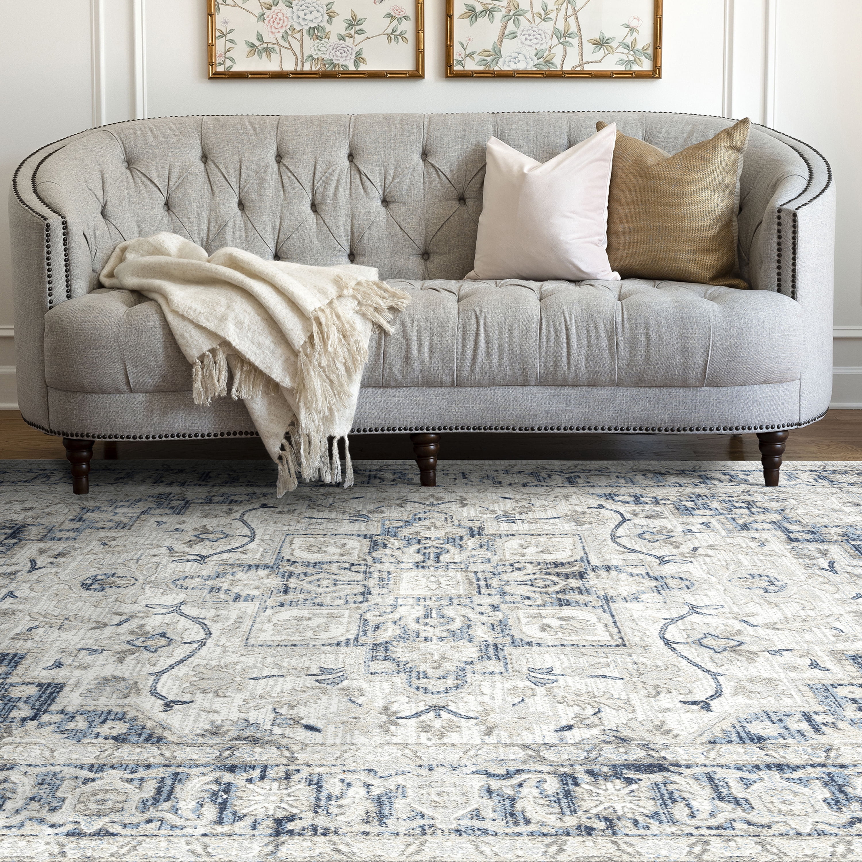 Traditional 9x12 Area Rug (8'9'' x 11'3'') Oriental Cream, Cream Living Room Easy to Clean