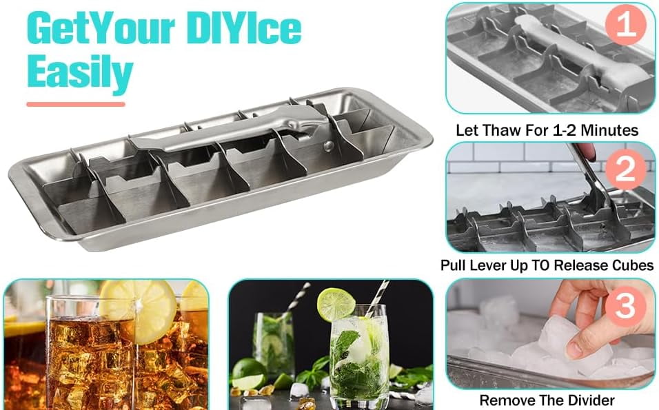 Vintage-Style Stainless Steel Ice Cube Tray with Lever, Easy-release 18-Slot Ice Cube Maker, Food-Grade Metal Freezer Mold for Baby Food, Juice, Veggies