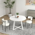 thumbnail image 3 of 3-Piece Round Dining Set, Trestle Dining Table with 2 Boucle Chairs, 3 of 14