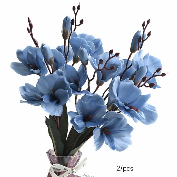 ZULAR 2 Pack Artificial Magnolia Bouquet,Real Touch Artificial Magnolia Flowers for Floral Arrangements Wedding Home Office Table Decoration Photography Props Blue