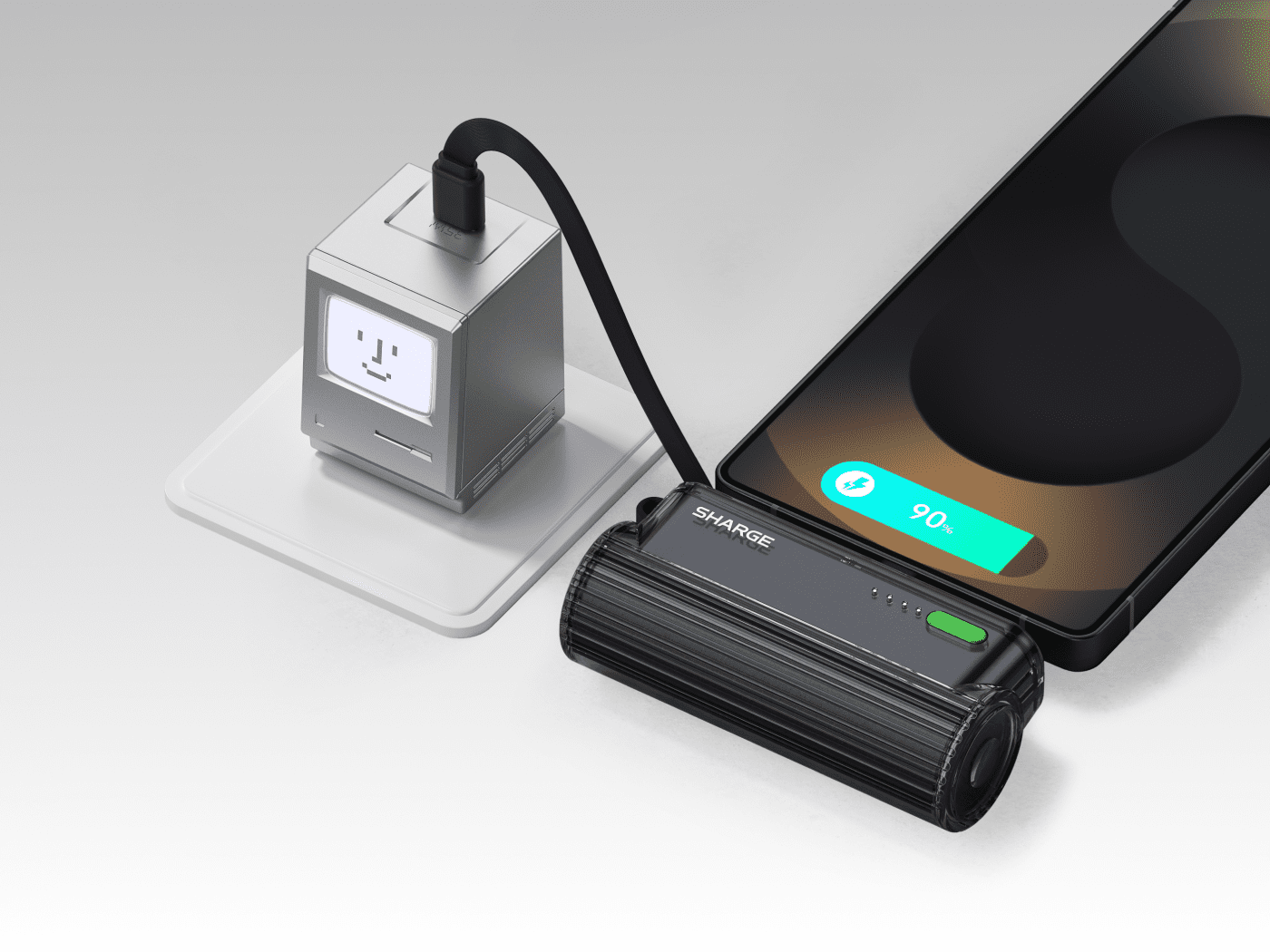 SHARGE Flow Mini 2 Power Bank with Built-in Cable 22.5W Max Portable Charger for Travel, Fast Charging Battery Pack with iOS and USB-C Connector for iPhone 16/15/14, Galaxy, Google, and More