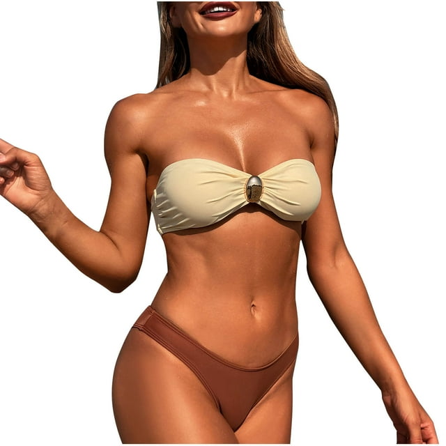 Trajes de Baño de Bikini de Mujer de Color Sólido Sexy de Moda Dividido con Pantalones, Nylon de Corte Alto para la Piscina de Playa Y las Vacaciones de Verano