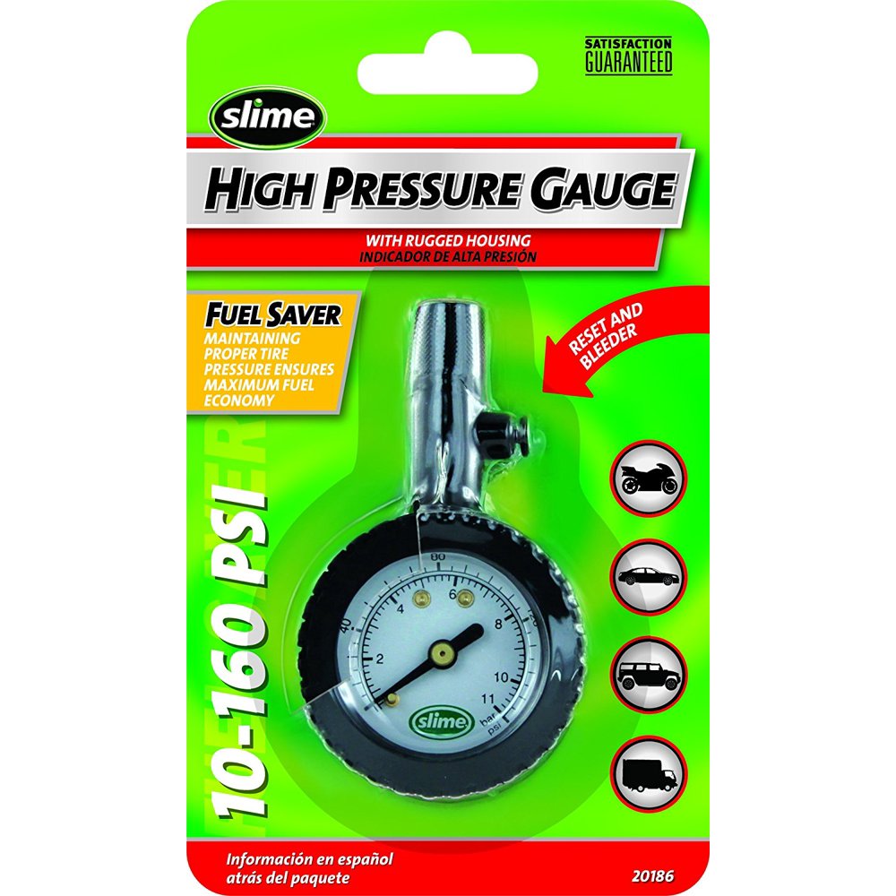 Slime High Psi Dial Tire Pressure Gauge with Bleeder Valve, 10160 Psi