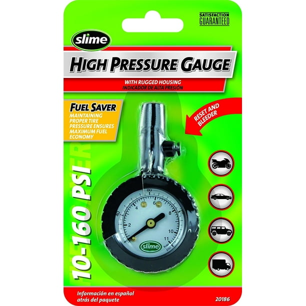 Slime High Psi Dial Tire Pressure Gauge with Bleeder Valve, 10160 Psi