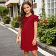 thumbnail image 4 of FAIWAD Girls Ruffle Sleeve Dress Kids Summer Crew Neck Pleated Front Casual Dress Solid Color A Line Sundress, 4 of 9