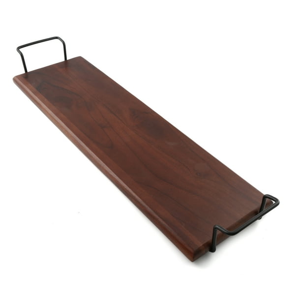 Rectangle Dark Walnut Serving Board with Black Metal Handles Walmart