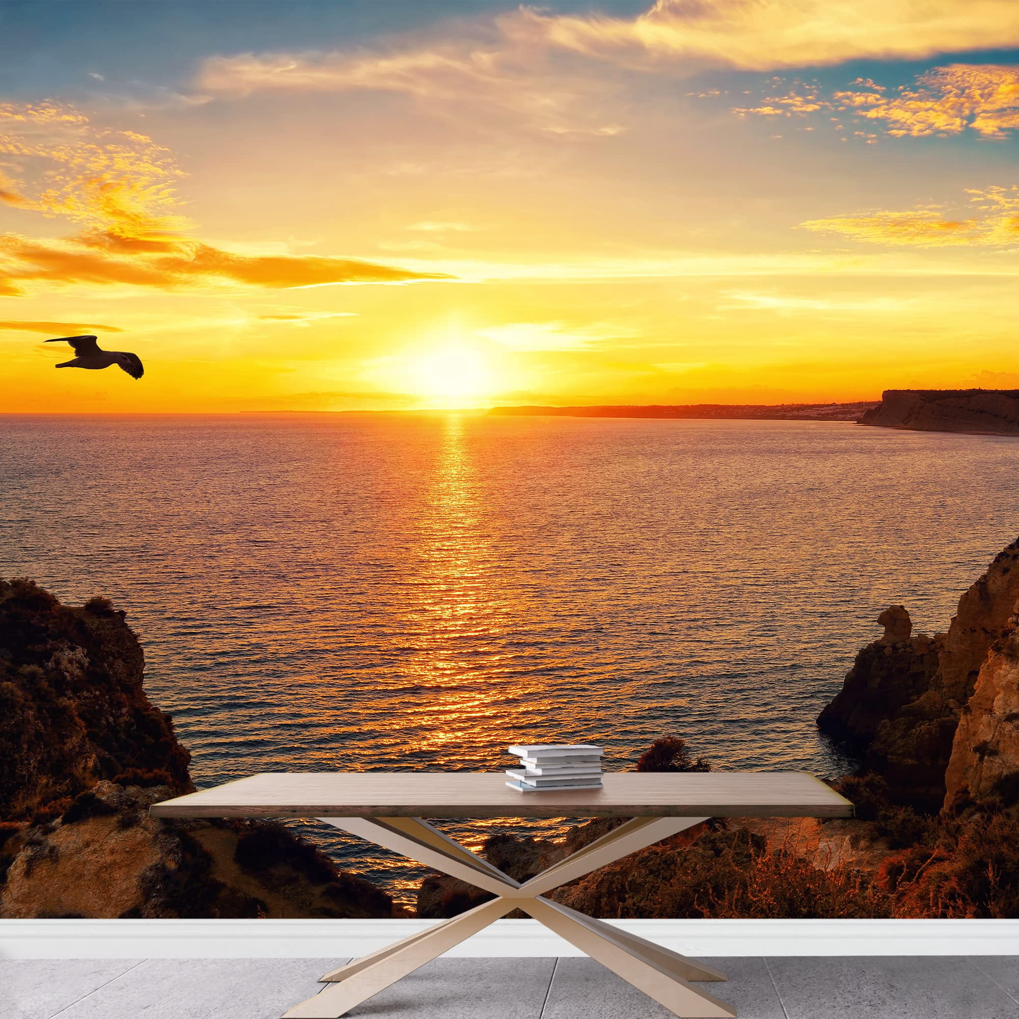 wall26 - Tranquil Sunset Scenery at The Ocean with The Sunlight Reflected on The Water - Removable Wall Mural | Self-Adhesive Large Wallpaper - 66x96 inches