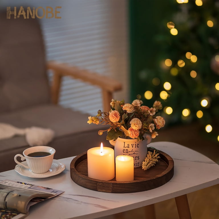 Hanobe Round Wooden Candle Tray, 11.8", Brown Distressed photo 8