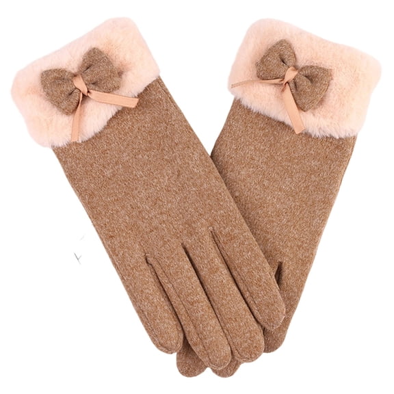 hoksml Women's Winter Gloves with Bow Fleece Lined Thick Knit for Riding Cold Weather Faux Fur Cuff