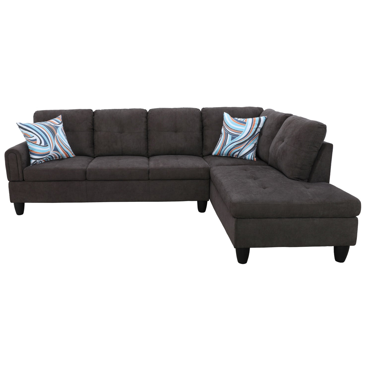 Hommoo Flannel Living Room Furniture Sets, 4-Seat Couches and Sofa Set, L Shaped Couch Set Sectional Sofa Set for Home, Apartment, Dorm, Dark Brown(No Ottoman)
