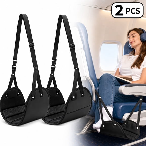 Airplane Foot Hammock Travel Foot Rest, Portable Leg Rest Hammock for Plane Train Office Desk, Comfortable Foot Sling for Long Flights, 2 Pack