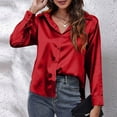 thumbnail image 5 of RYRJJ Satin Blouses for Women Silk Button Down Shirts Casual Long Sleeve Shirt Business Office Work Tunic Tops(Red,L), 5 of 8