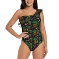 thumbnail image 2 of Yiaed Pineapples Print Women One Piece Swimsuits Tummy Control One Shoulder Bathing Suits Pattern Ruffle Swimwear-Small, 2 of 8