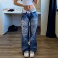 thumbnail image 2 of Byworldtasic Womens Y2K Jeans Women's Low Rise Heart Pattern Baggy Jeans Washed Wide Leg Denim Cargo Pants Y2k Streetwear, 2 of 5