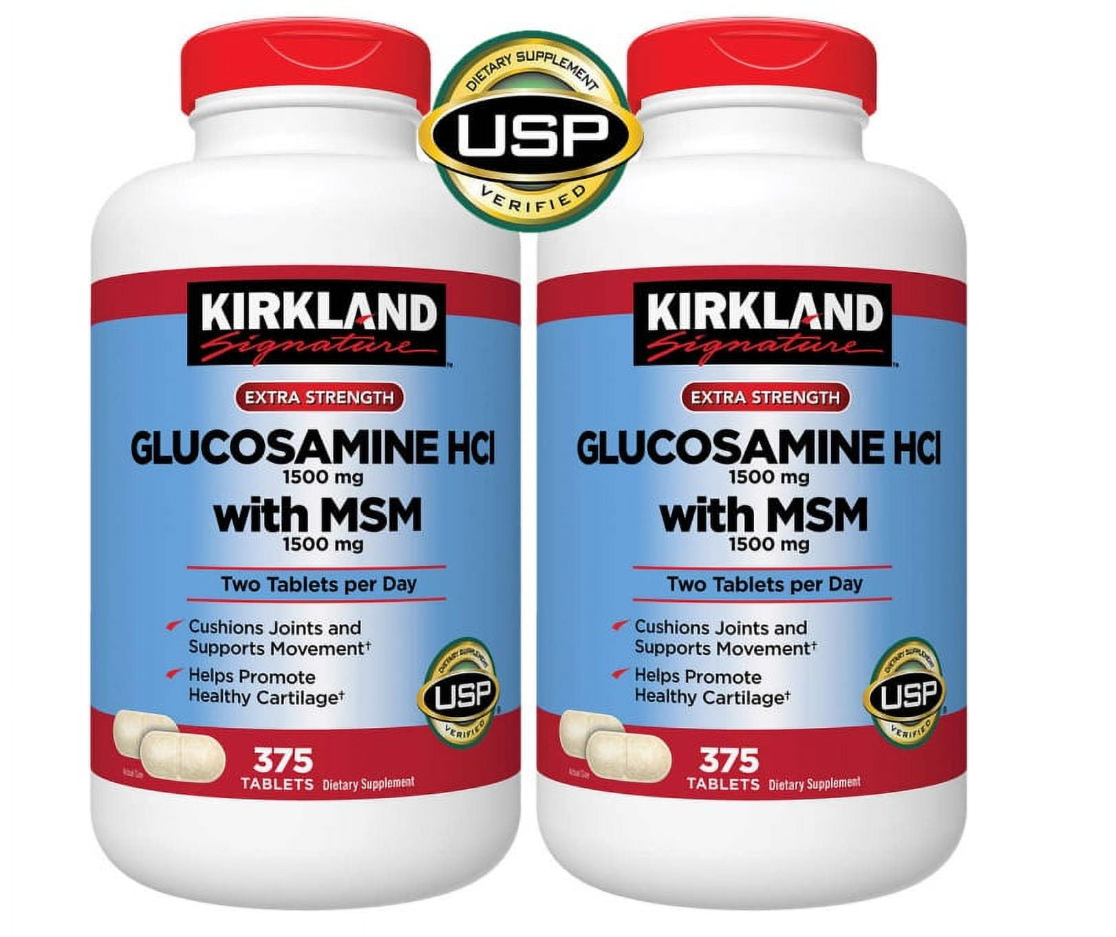 2 Pack | Kirkland Signature Extra Strength Glucosamine HCI 1500mg, with MSM 1500 mg 375 Count
