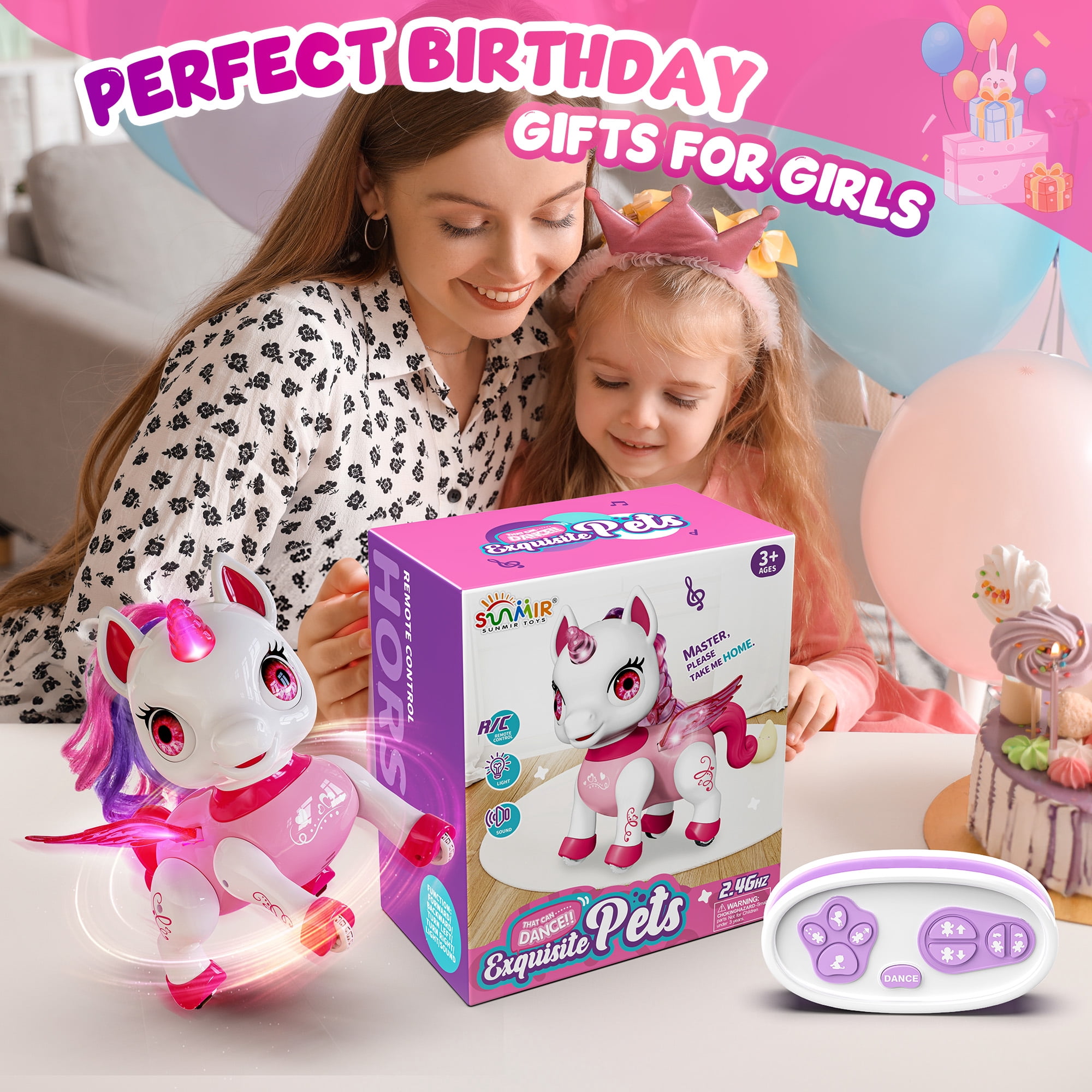 Freecat Girls Unicorn Toy, Kids Robot Pets, Remote Control Robot Toy for 3 4 5 6+ Years Old, Christmas Birthday Gift for 2-4 5-8 Years, STEM Toy Program Treats, Dancing Robot Unicorn Kids Toy, Pink.