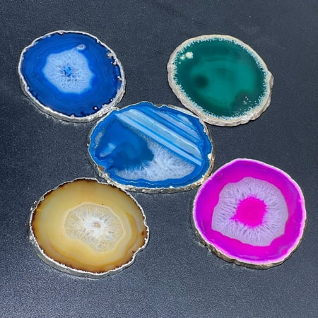 

Agate Slice Coaster (2 pcs)(Silver Plated Edges)(3 Inches Wide) Escort Cards