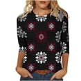thumbnail image 1 of T-Shirt pour Femmes, Imprimé Décontracté à Col Rond, Manches 3/4, Coupe Ample pour les Vacances, Hauts pour Femmes, 1 of 5