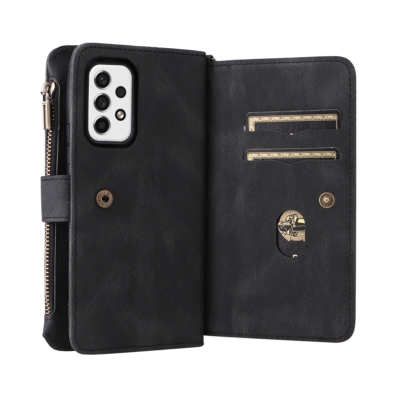 Phone Case for Samsung Galaxy A53 5G, Galaxy A53 5G Wallet Case, Luxury Folio Flip Leather Cover [Zipper Pocket] [Wrist Strap] [Kickstand] for Samsung Galaxy A53 5G 6.5 inch,Black