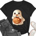 thumbnail image 4 of Htigea Womens Halloween T Shirts Cute Ghost Pumpkin Graphic T-Shirt | Crew Neck, Short Sleeve, Loose Fit, Soft Comfy, All Saints' Day, Holiday Party Tees 01#Black S, 4 of 8