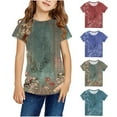 thumbnail image 6 of Zwiiyzr 2024 Summer Tops for Toddler Floral Print Irregular Hem Tee Shirts Short Sleeves Round Neck Tie Dye Blouse Tees Clothes Red-13-14 Years, 6 of 6