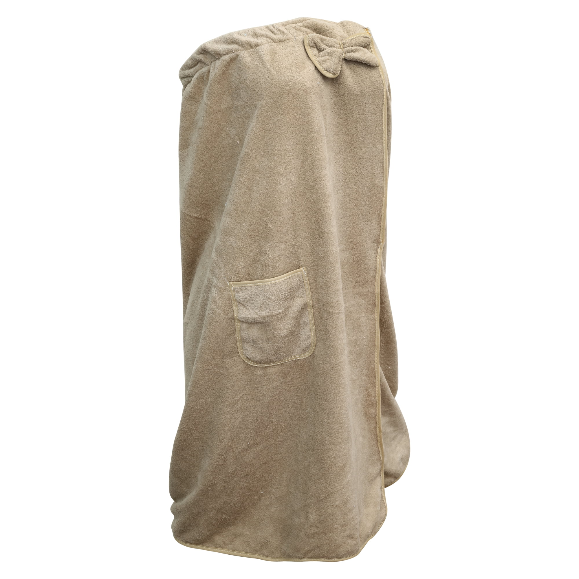 Unique Bargains Bath Wrap Towel for Women Adjustable Closure Shower Wrap with Pocket Beige