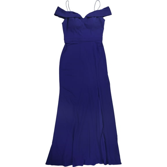 Morgan & Co. Womens Off The Shoulder Solid Gown Dress, Blue, Juniors, 9/10