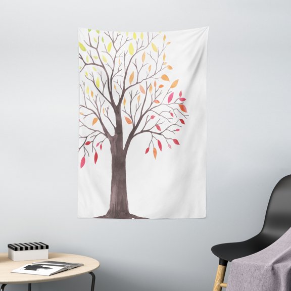 Apartment Decor Tapestry, Forest Tree with Modern Structure Leaves and Branches Cartoon like Print, Wall Hanging for Bedroom Living Room Dorm Decor, 40W X 60L Inches, Multicolor, by Ambesonne