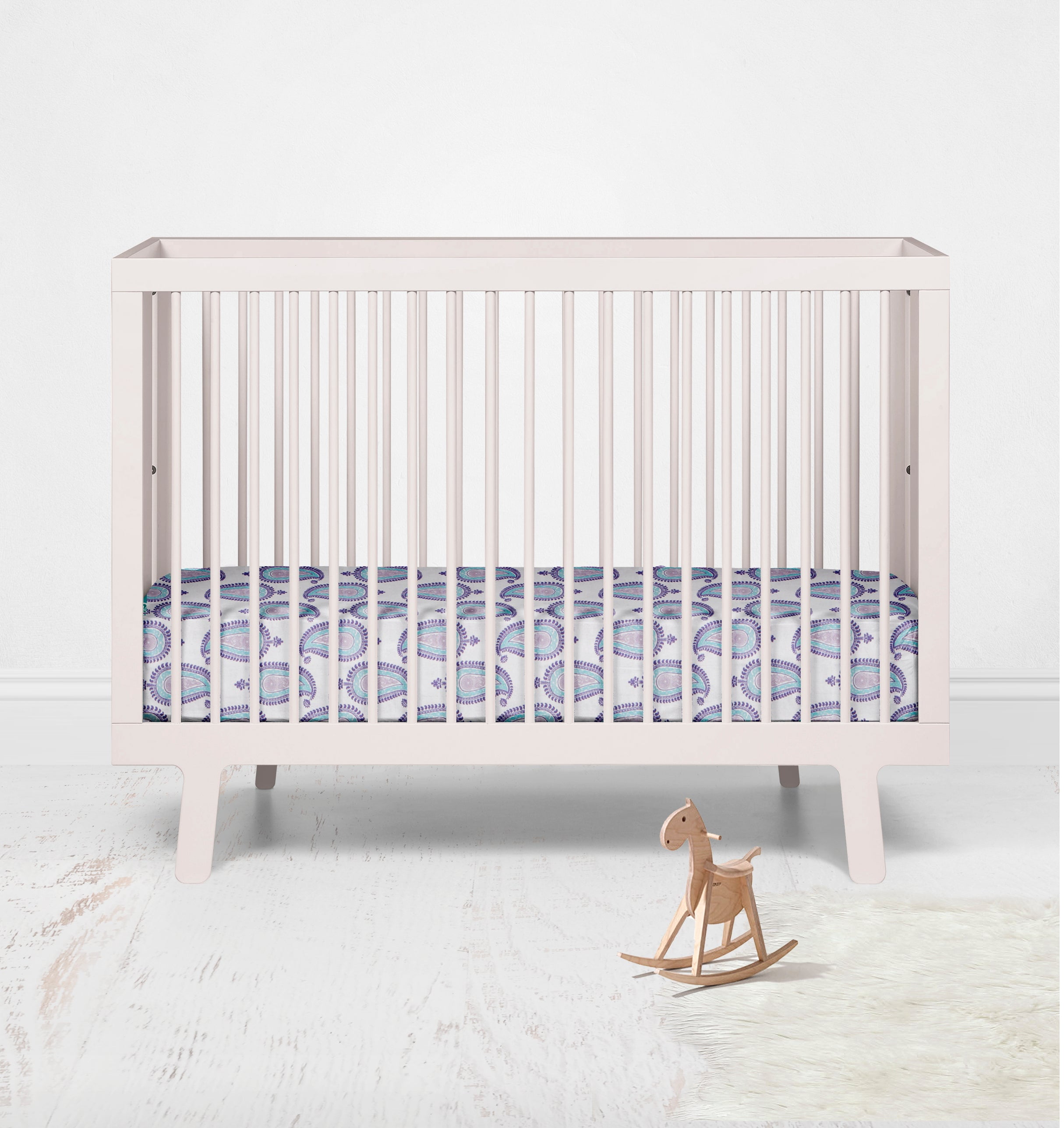 Bacati - Crib or Toddler Bed Fitted Sheet, Paisley Isabella Purple/Aqua/Lilac