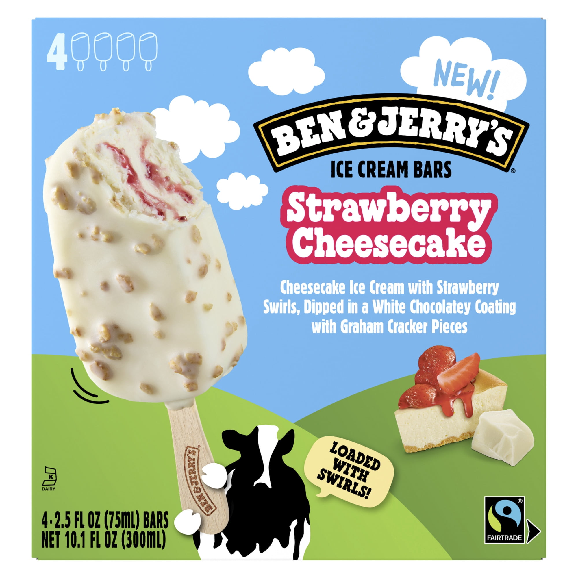 Ben & Jerry's Strawberry Cheesecake Ice Cream Bars, 10.1 fl oz, 4 Count